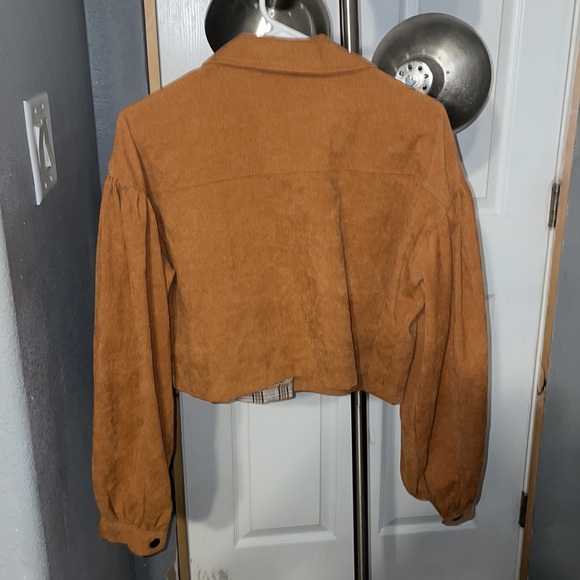 🚨2 for $15 🚨 Spliced Plaid Flap Pocket Crop Cord Jacket - Picture 2 of 2